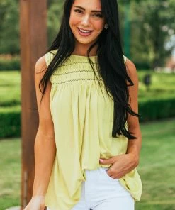 Allie Rose Lime Green Textured Yoke Swing Knit Tank Top