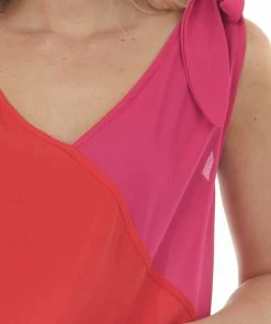 Haptics Tops Lipstick Colorblock V Neck Tie Strap Blouse