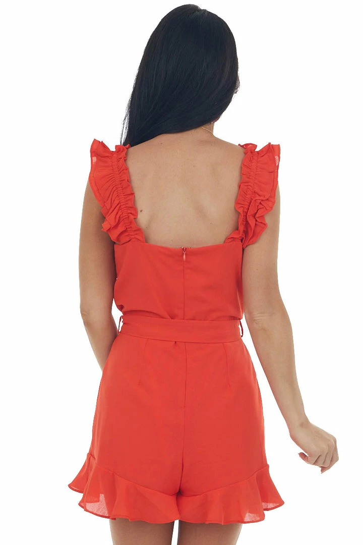 She + Sky Dresses Lipstick Ruched Bust Waist Tie Woven Romper 7 She + Sky Dresses Lipstick Ruched Bust Waist Tie Woven Romper