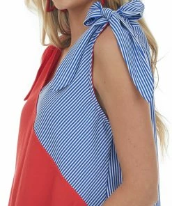 Haptics Lipstick Striped V Neck Tie Strap Blouse