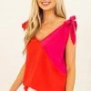 Haptics Tops Lipstick Colorblock V Neck Tie Strap Blouse