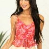 Peach Love Lipstick Floral Print V Neck Cropped Tank Top