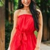 Andree Lipstick Red Shimmer Sleeveless Front Tie Romper 2 Andree Lipstick Red Shimmer Sleeveless Front Tie Romper