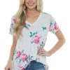 HEIMISH Tops Lunar Grey Floral Print Short Sleeve Top With V Neckline