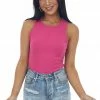 Celeste Design Magenta Basic Ribbed Knit Fitted Tank Top Tops