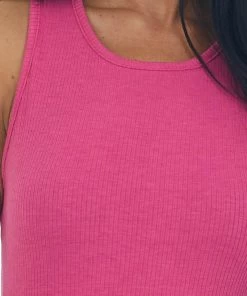 Celeste Design Magenta Basic Ribbed Knit Fitted Tank Top Tops