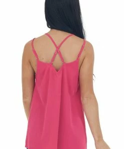 FSL APPAREL Tops Magenta Button Up Tank Top With Criss Cross Straps 12 FSL APPAREL Tops Magenta Button Up Tank Top With Criss Cross Straps