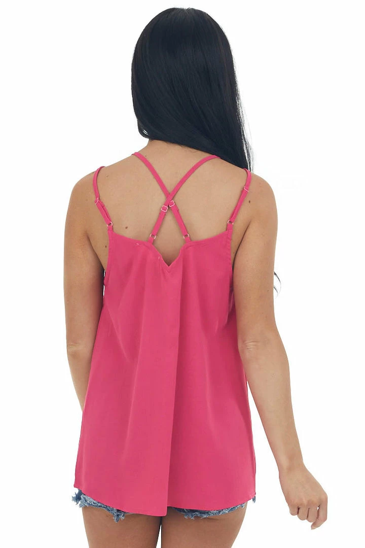 FSL APPAREL Tops Magenta Button Up Tank Top With Criss Cross Straps 7 FSL APPAREL Tops Magenta Button Up Tank Top With Criss Cross Straps