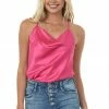 She + Sky Tops Magenta Cowl Neck Racerback Camisole Satin Blouse