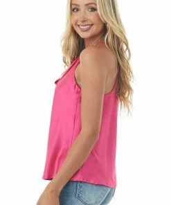 She + Sky Tops Magenta Cowl Neck Racerback Camisole Satin Blouse 11 She + Sky Tops Magenta Cowl Neck Racerback Camisole Satin Blouse