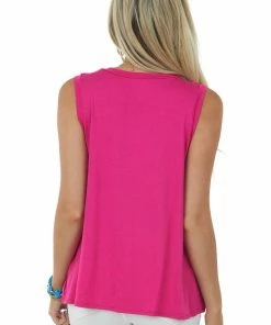 HESED Magenta Crew Neck Sleeveless Knit Top Tops