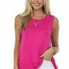 HESED Magenta Crew Neck Sleeveless Knit Top Tops