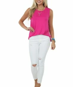 HESED Magenta Crew Neck Sleeveless Knit Top Tops