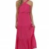 Allie Rose Dresses Magenta Elastic Halter Neck Tiered Maxi Dress 2 Allie Rose Dresses Magenta Elastic Halter Neck Tiered Maxi Dress