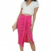 FSL APPAREL Magenta Faux Wrap Solid Knit Elastic Midi Skirt Bottoms