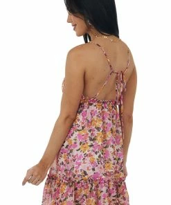 Illa Illa Dresses Magenta Floral Sleeveless Open Back Short Dress 11 Illa Illa Dresses Magenta Floral Sleeveless Open Back Short Dress