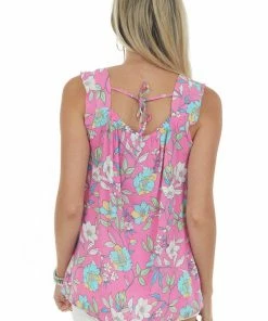 Staccato Magenta Floral Square Neck Sleeveless Blouse Tops