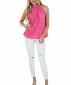 Glam Magenta Frill Halter Neckline Pleated Blouse