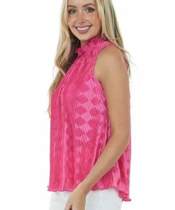 Glam Magenta Frill Halter Neckline Pleated Blouse 11 Glam Magenta Frill Halter Neckline Pleated Blouse
