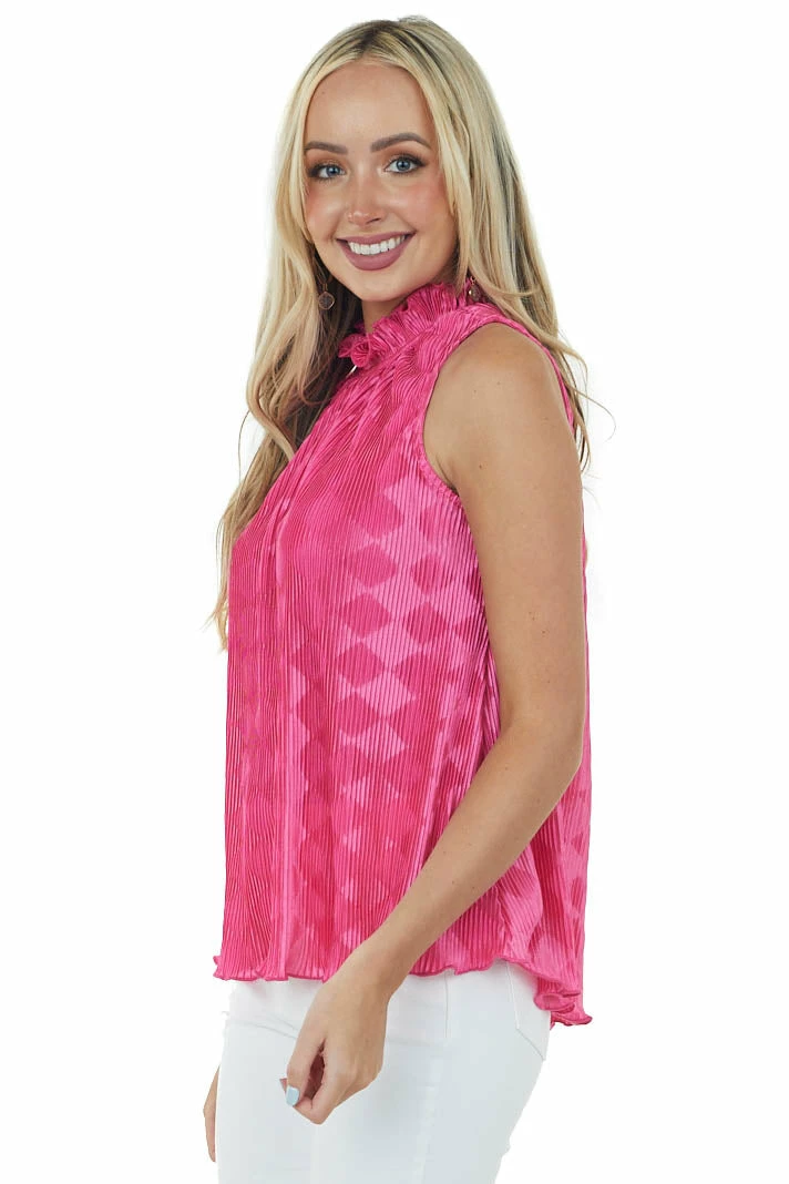 Glam Magenta Frill Halter Neckline Pleated Blouse 6 Glam Magenta Frill Halter Neckline Pleated Blouse