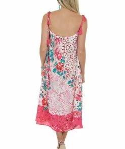 Umgee Dresses Magenta Multi Printed Sleeveless Midi Dress