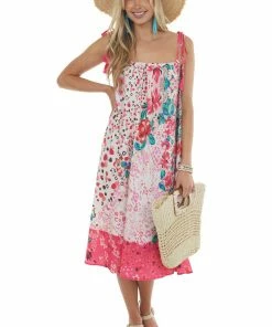 Umgee Dresses Magenta Multi Printed Sleeveless Midi Dress