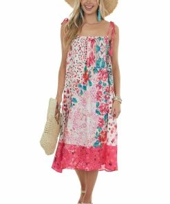 Umgee Dresses Magenta Multi Printed Sleeveless Midi Dress