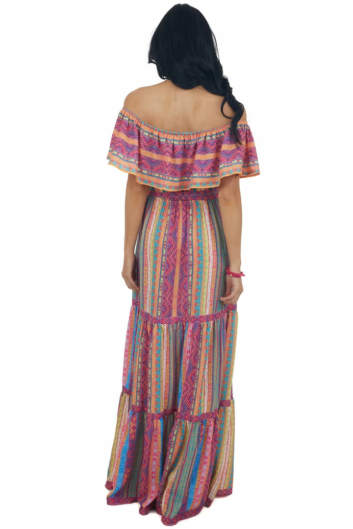 Flying Tomato Magenta Multicolored Striped Off The Shoulder Maxi 9 Flying Tomato Magenta Multicolored Striped Off The Shoulder Maxi