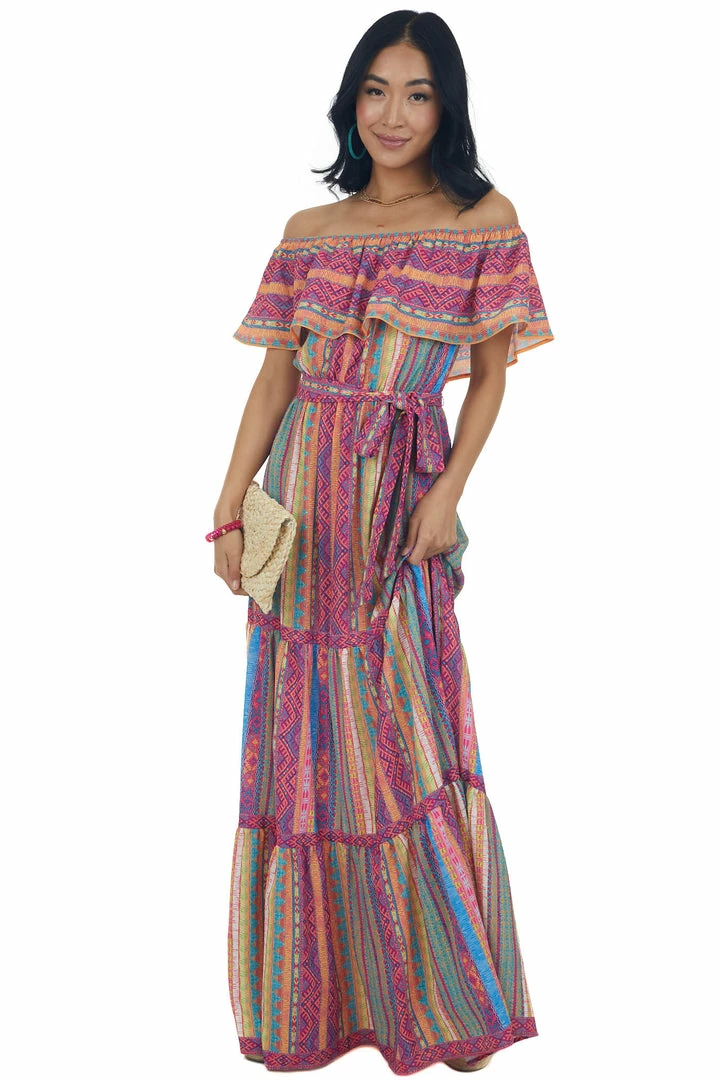 Flying Tomato Magenta Multicolored Striped Off The Shoulder Maxi 6 Flying Tomato Magenta Multicolored Striped Off The Shoulder Maxi