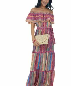 Flying Tomato Magenta Multicolored Striped Off The Shoulder Maxi 12 Flying Tomato Magenta Multicolored Striped Off The Shoulder Maxi