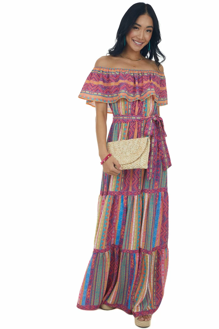 Flying Tomato Magenta Multicolored Striped Off The Shoulder Maxi 5 Flying Tomato Magenta Multicolored Striped Off The Shoulder Maxi