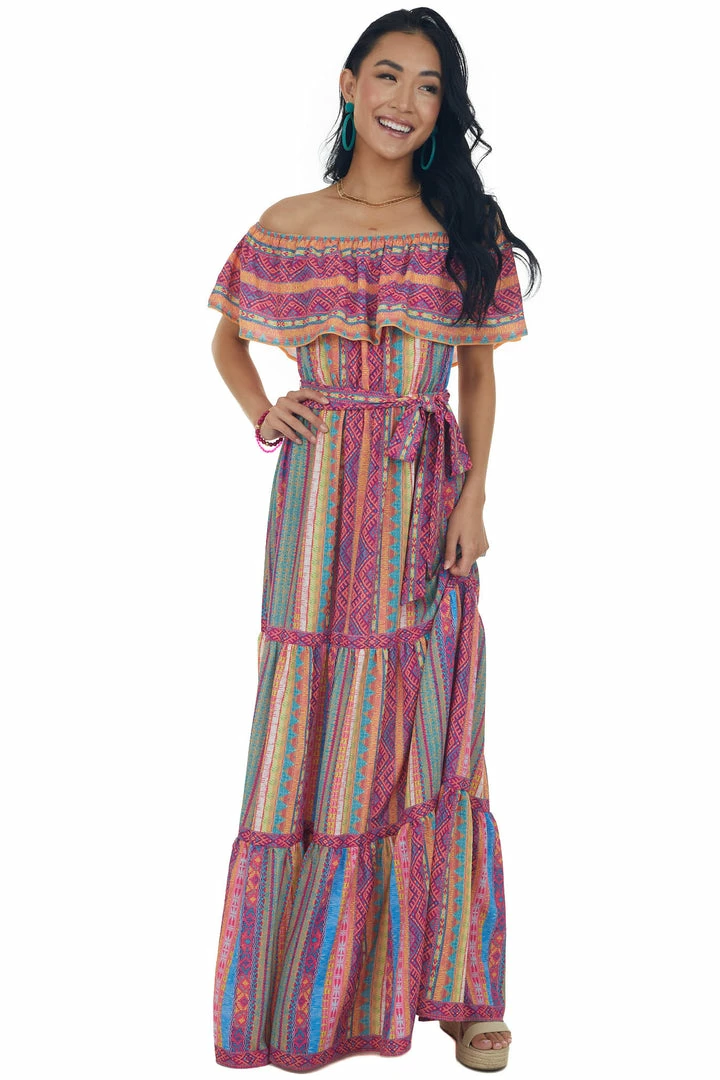 Flying Tomato Magenta Multicolored Striped Off The Shoulder Maxi 7 Flying Tomato Magenta Multicolored Striped Off The Shoulder Maxi