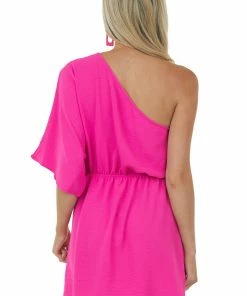 Jodifl Magenta One Shoulder Cinch Waist Mini Dress