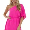 Jodifl Magenta One Shoulder Cinch Waist Mini Dress