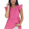 Vanilla Bay Magenta Pintuck Yoke Tiered Babydoll Blouse Tops