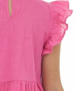 Vanilla Bay Magenta Pintuck Yoke Tiered Babydoll Blouse Tops