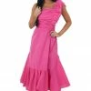 Umgee Magenta Ruffle One Shoulder Ruched Midi Dress 2 Umgee Magenta Ruffle One Shoulder Ruched Midi Dress