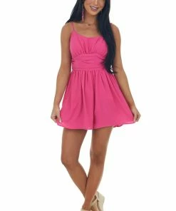 Do + Be Dresses Magenta Sleeveless Open Tie Back Romper