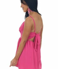 Do + Be Dresses Magenta Sleeveless Open Tie Back Romper