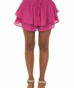 L Love Magenta Smocked Ruffle Overlay Mini Skort Bottoms