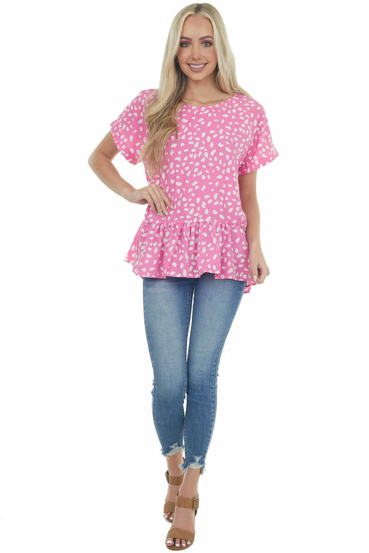 143 Story Magenta Spotted Print Drop Waist Blouse 6 143 Story Magenta Spotted Print Drop Waist Blouse