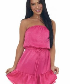 SUMMER 10 Magenta Strapless Mini Dress With Drawstring Dresses 12 SUMMER 10 Magenta Strapless Mini Dress With Drawstring Dresses