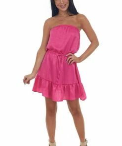 SUMMER 10 Magenta Strapless Mini Dress With Drawstring Dresses 14 SUMMER 10 Magenta Strapless Mini Dress With Drawstring Dresses