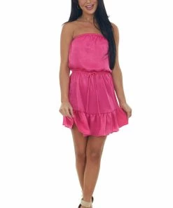 SUMMER 10 Magenta Strapless Mini Dress With Drawstring Dresses 13 SUMMER 10 Magenta Strapless Mini Dress With Drawstring Dresses