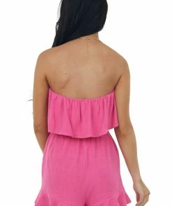 Allie Rose Dresses Magenta Strapless Ruffle Romper With Belt Tie 16 Allie Rose Dresses Magenta Strapless Ruffle Romper With Belt Tie