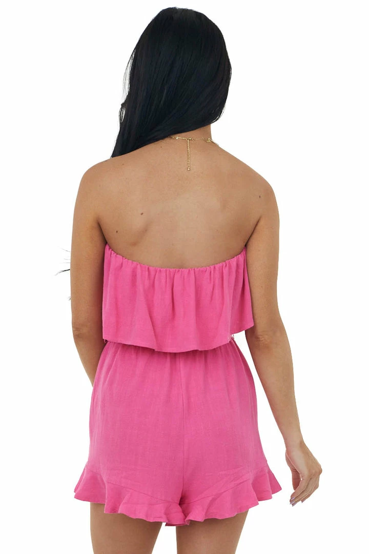 Allie Rose Dresses Magenta Strapless Ruffle Romper With Belt Tie 9 Allie Rose Dresses Magenta Strapless Ruffle Romper With Belt Tie