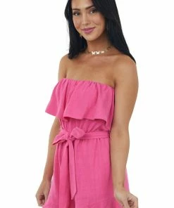 Allie Rose Dresses Magenta Strapless Ruffle Romper With Belt Tie 15 Allie Rose Dresses Magenta Strapless Ruffle Romper With Belt Tie