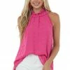 Vine & Love Magenta Swiss Dot Sleeveless Halter Neck Top