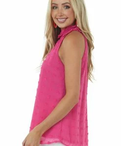 Vine & Love Magenta Swiss Dot Sleeveless Halter Neck Top