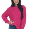 ZENANA Tops Magenta Thick Waffle Knit Curved Hem Sweater